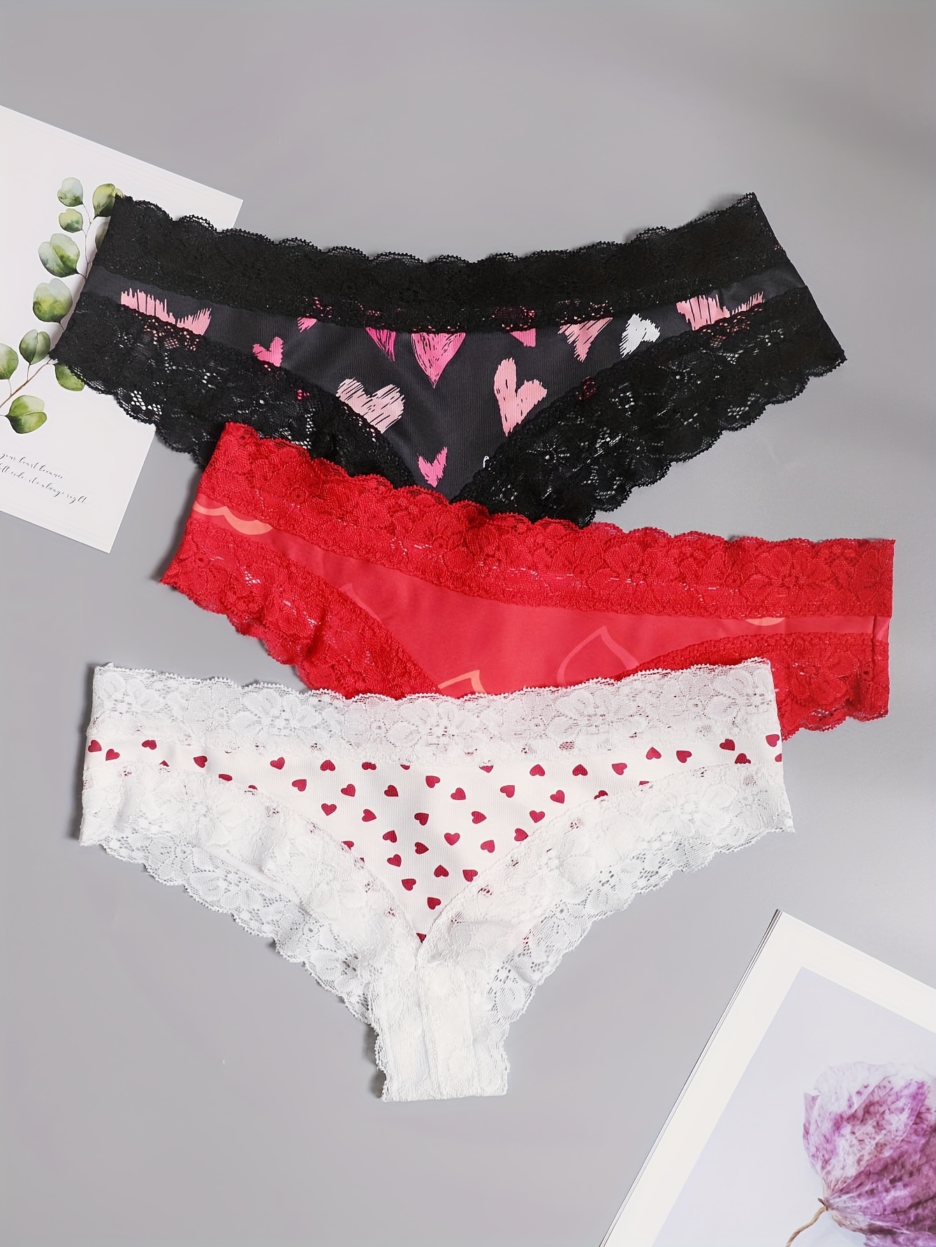 Plus Size Cute Underwear Set Women's Plus Heart Print - Temu Bahrain