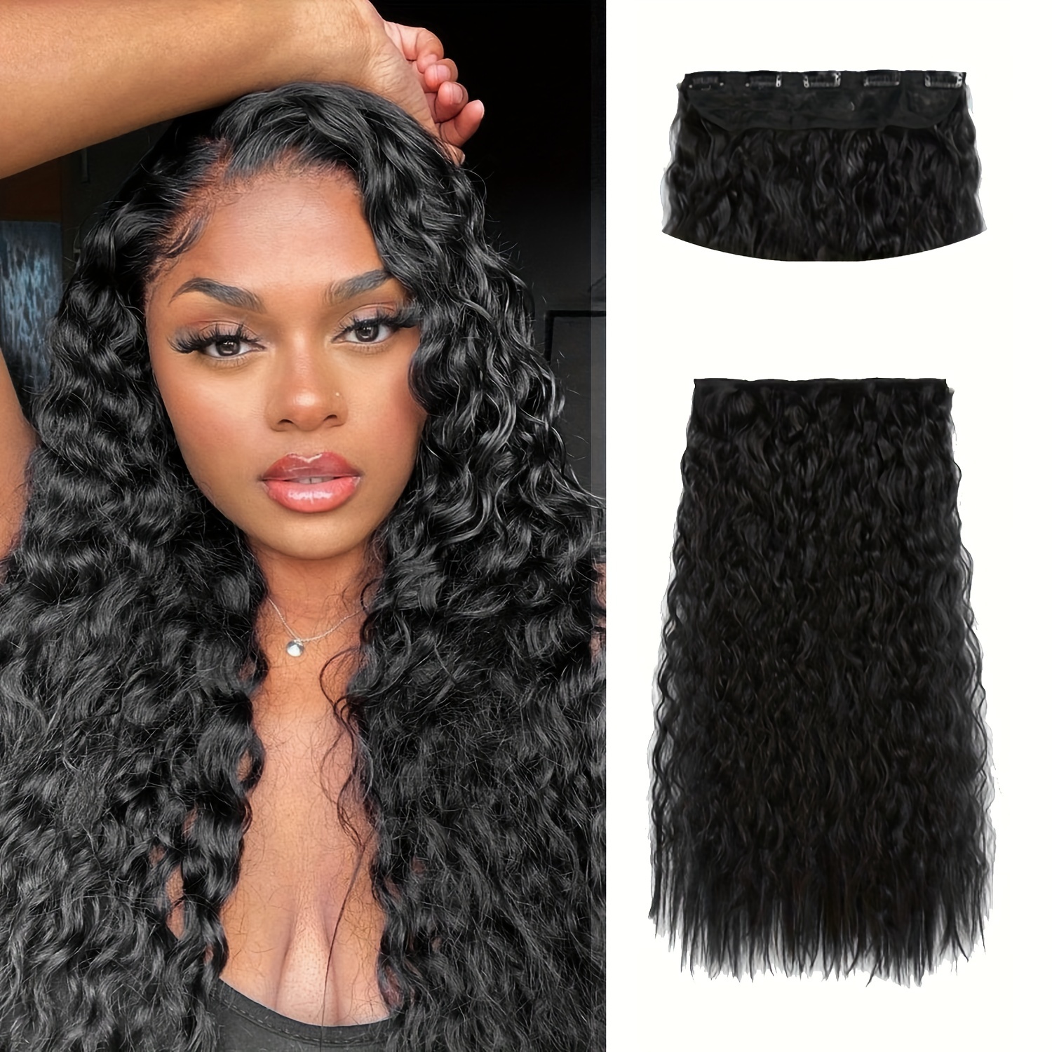 Clip In Hair Extensions Full Head Long Curly Wavy Synthetic - Temu