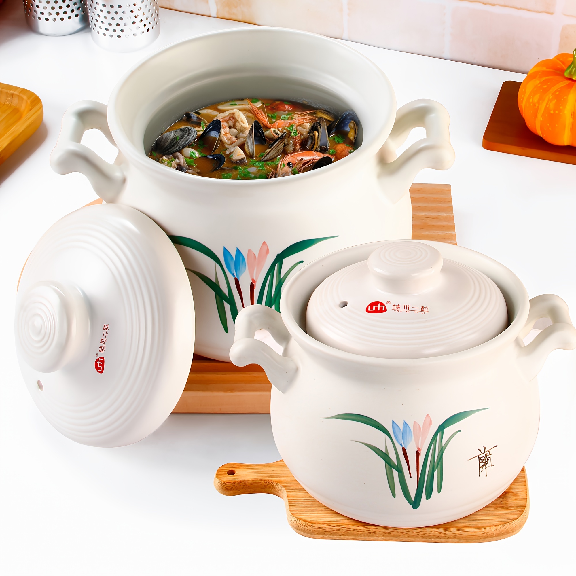 2pcs/set, Ceramic Casserole Pot, Korean Heat-Resistant Sauce Pot, Korean  Cooking Stone Bowl, Sizzling Hot Pot For Bibimbap, No Lid Soup Bowl, Perfect
