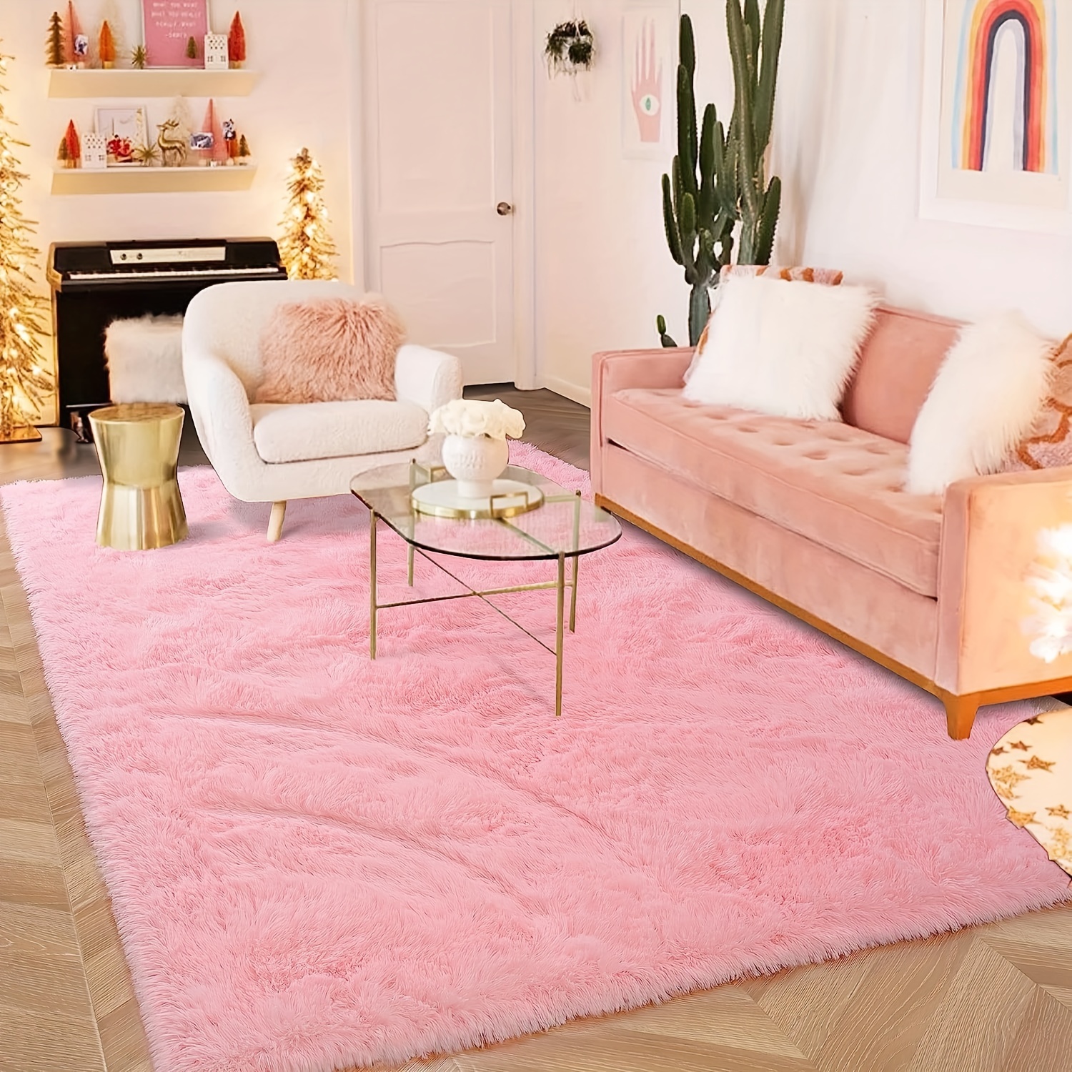 Ompaa Alfombra de área grande rosa de 8 x 10 pies, alfombra de sala de  estar, alfombra grande de pared a pared, alfombra rosa para dormitorio,  niñas