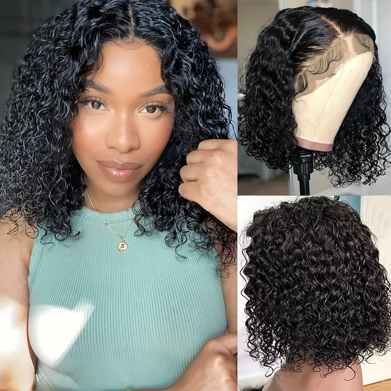 

Water Wave T Part Lace Frontal Wigs Human Hair Wigs T Part 4*4 Lace Front Wigs Water Wave Bob Wigs 150% Density Pre Plucked Remy Human Hair Lace Frontal Wig For Women