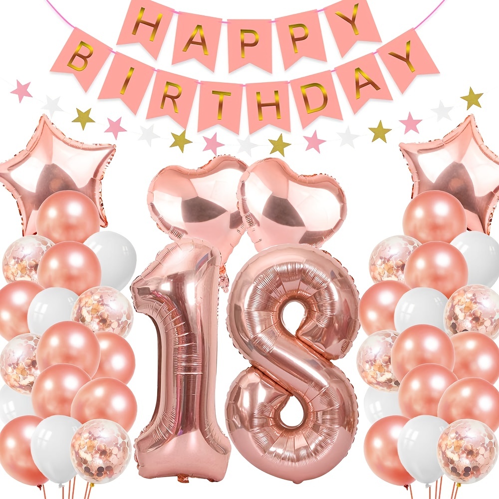 Decoraciones de cumpleaños número 18, pancarta de feliz cumpleaños, globos  de 18 años, globos del número 18, suministros de decoración de cumpleaños