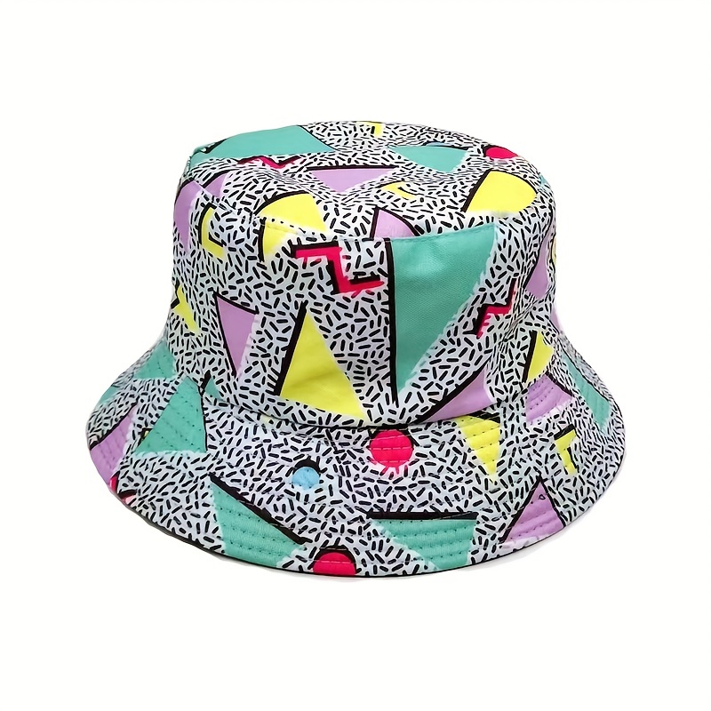 Geometric Print Reversible Bucket Hat Lightweight Fisherman Cap