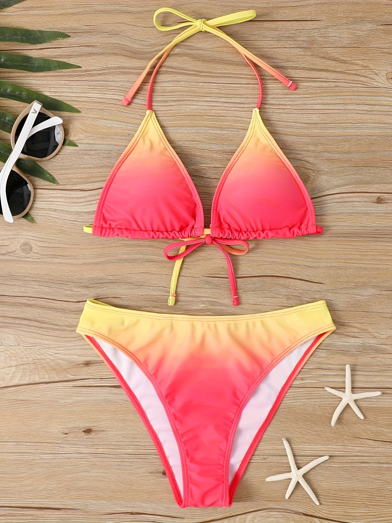 Women Tummy Control Backless Swimsuits Tie Back Bottom Triangle
