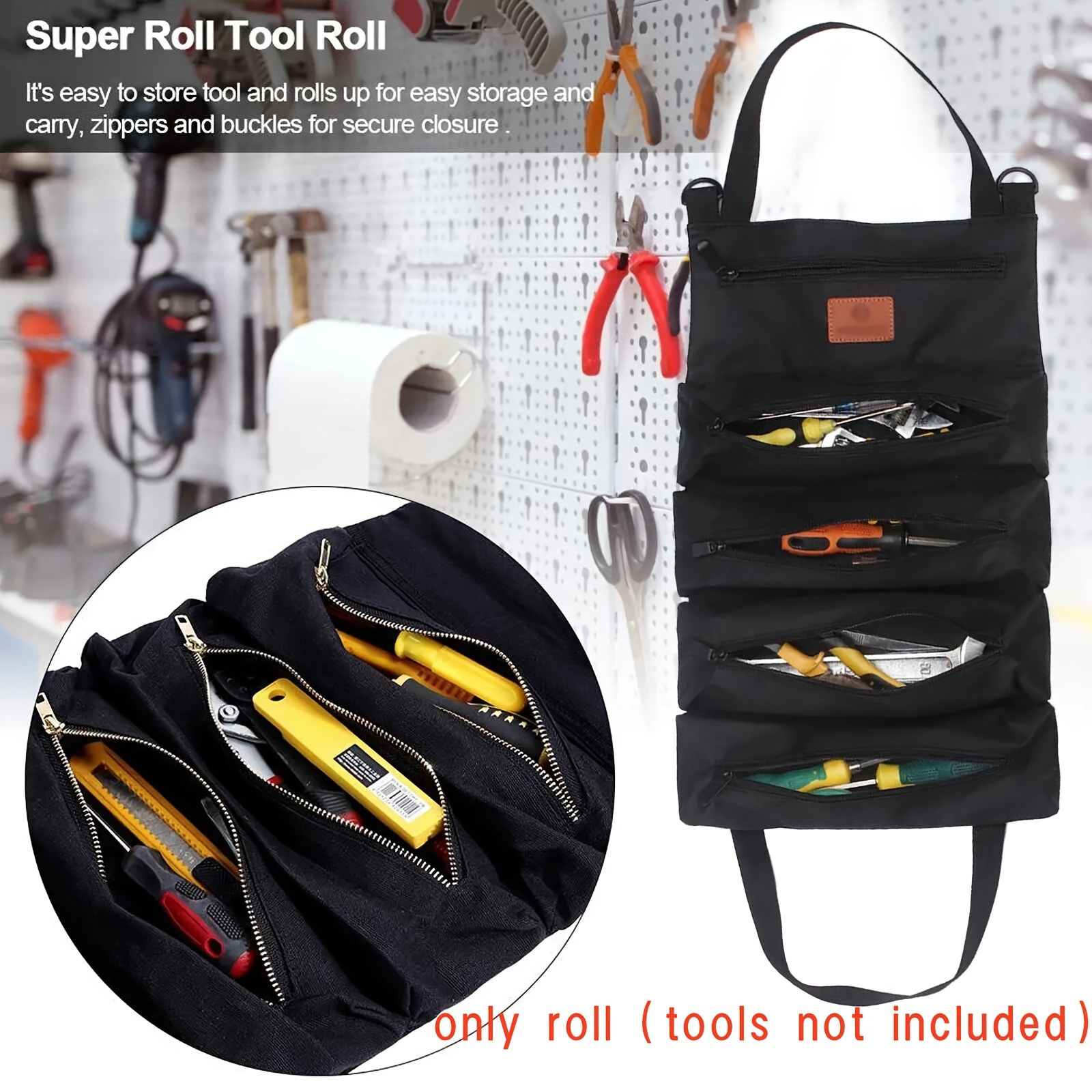 Tool Bag,Large Roll Up Tool Bag Organizer,13 Pockets Tool Roll Storage  Pouch,Gifts for Dad,Mechanic,Electrician & Hobbyist,Black