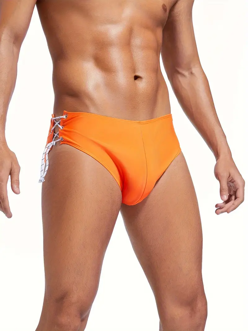 Men's Swim Briefs Solid Lace Thong Swimsuit Shorts Pants - Temu