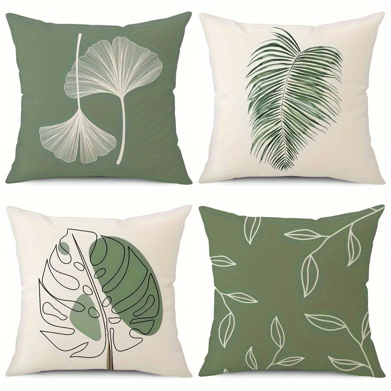 

4pcs Green Pillow Covers Summer Green Geometric Floral Decorative Throw Pillow Cases Linen Outdoor Cushion Covers For Couch Car Bedroom Home Decor 18x18inch (no Pillow Insert)