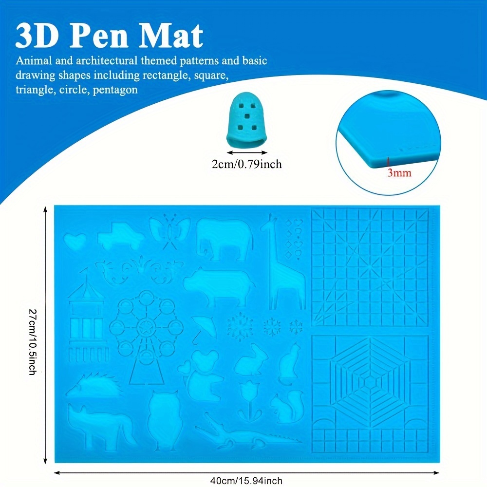 3d Printing Pen Silicone Mats With Basic Template, 3d Pen Drawing Pad For  Kids And Beginners, Come With 2pcs Silicone Finger Caps