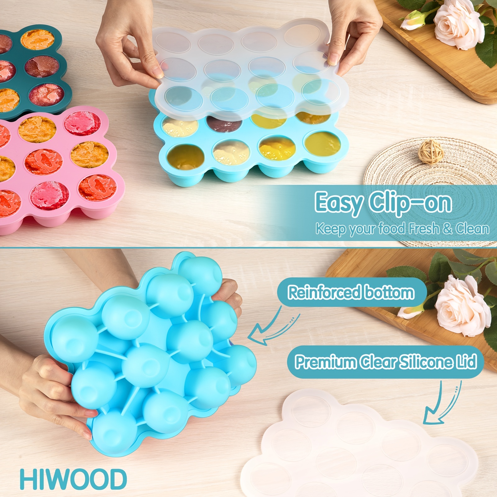 Baby Food Tray  Silicone Baby Food Freezer Tray with Easy Clip-on