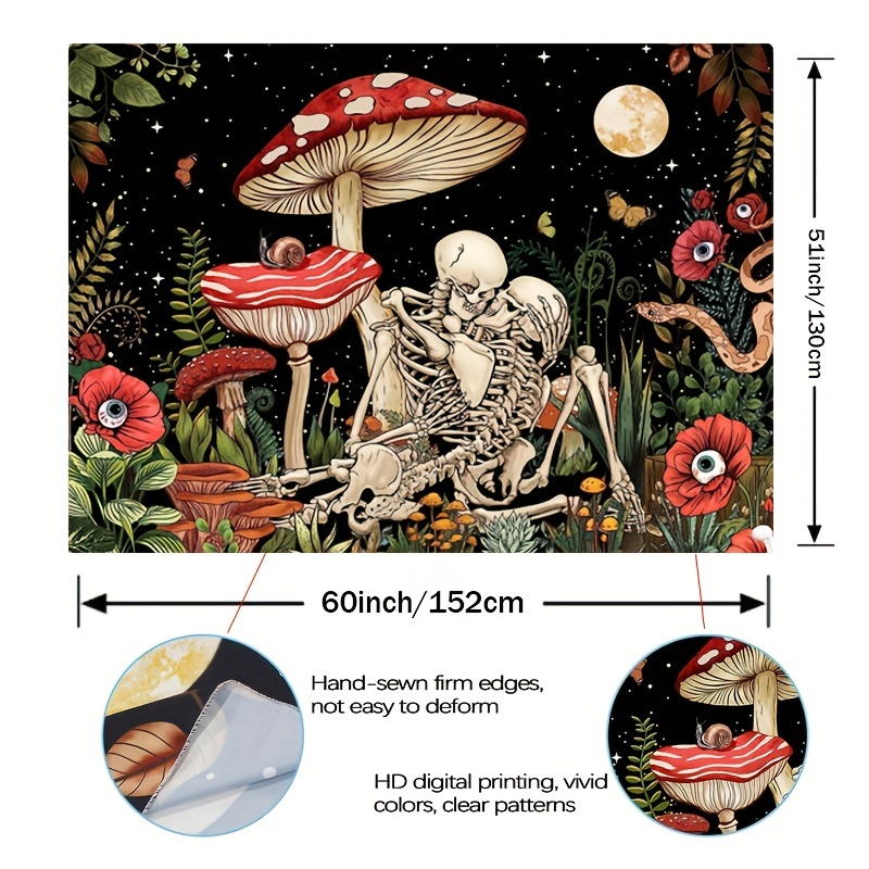 Mushroom Skull Tapestry Flower Plant Floral Aesthetic - Temu