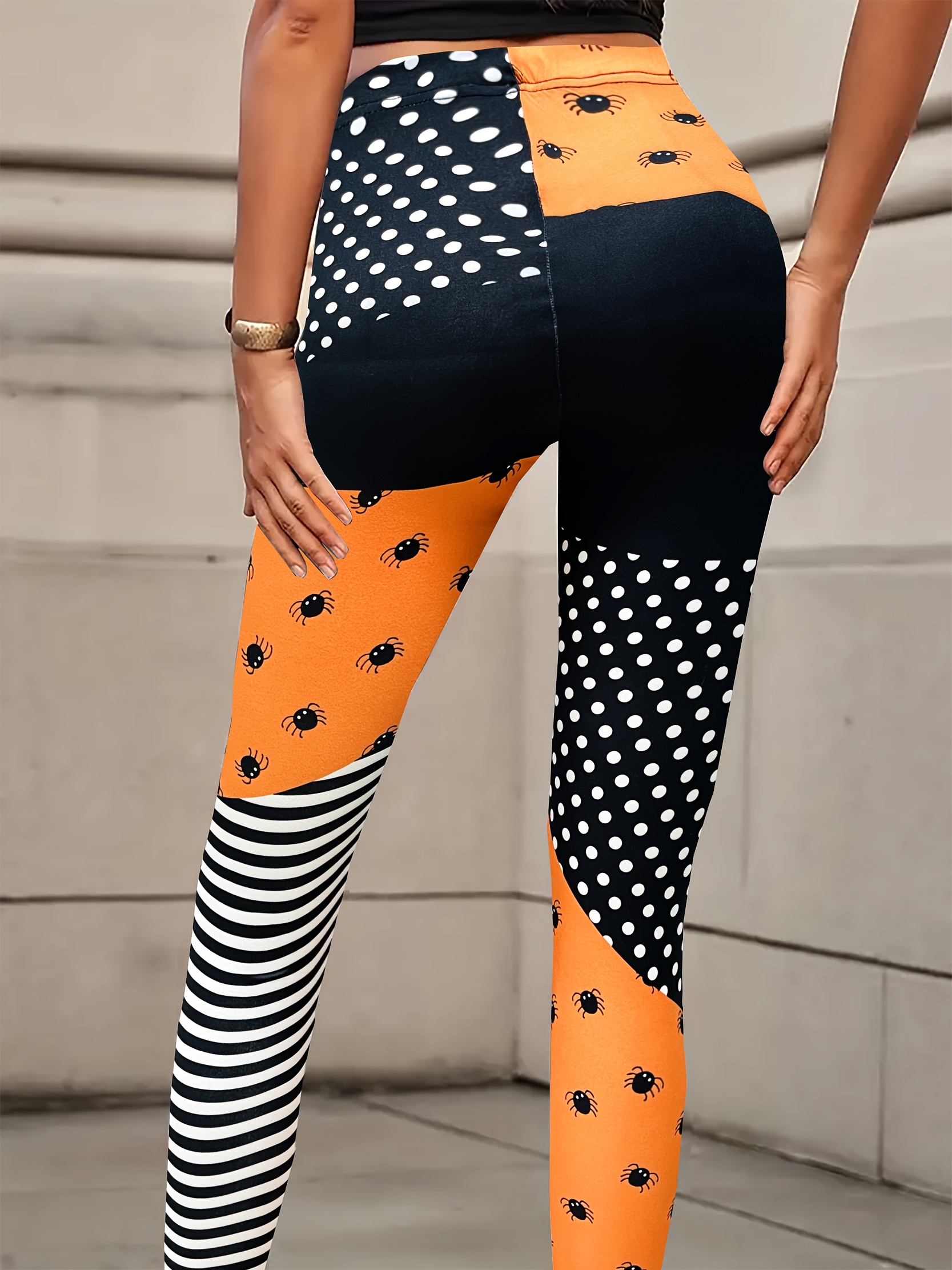 Striped Polka Dot Print Skinny Leggings Casual Elastic Waist