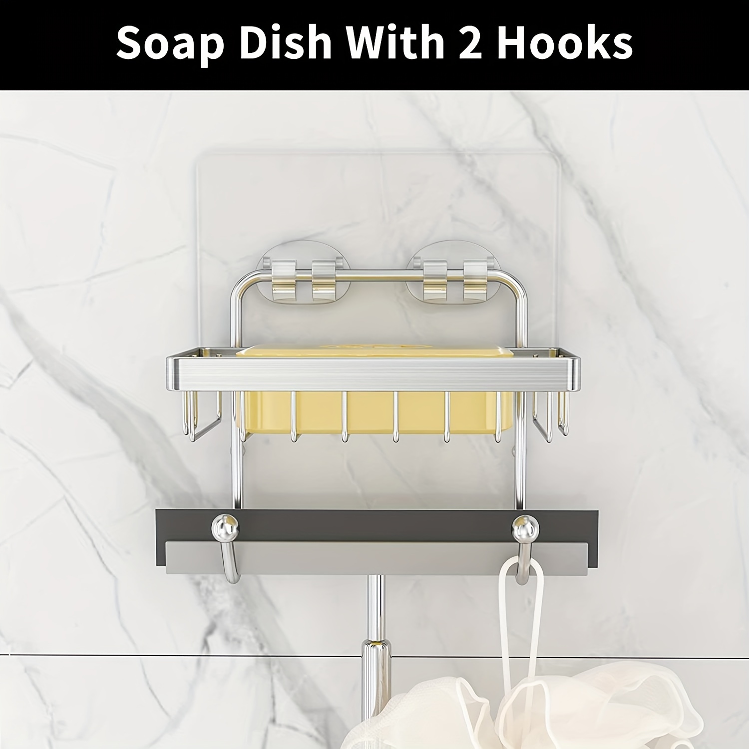 Double Tier Soap Dish Holder Wall Mounted Stainless Steel W/Hook Shower  Bathroom