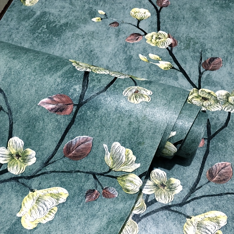 Dark Green Floral Wallpaper / Peel and Stick Wallpaper Removable Wallp 