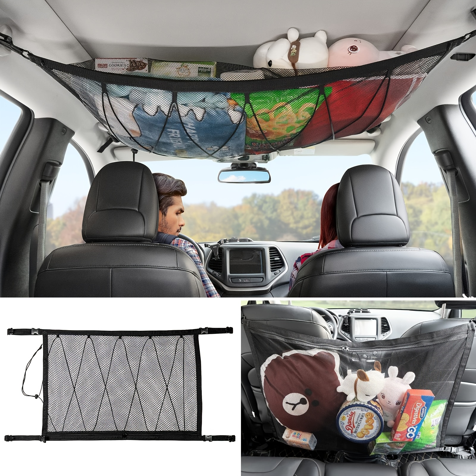 Car Net Pocket Front Seat Storage Block Universal Double Storage