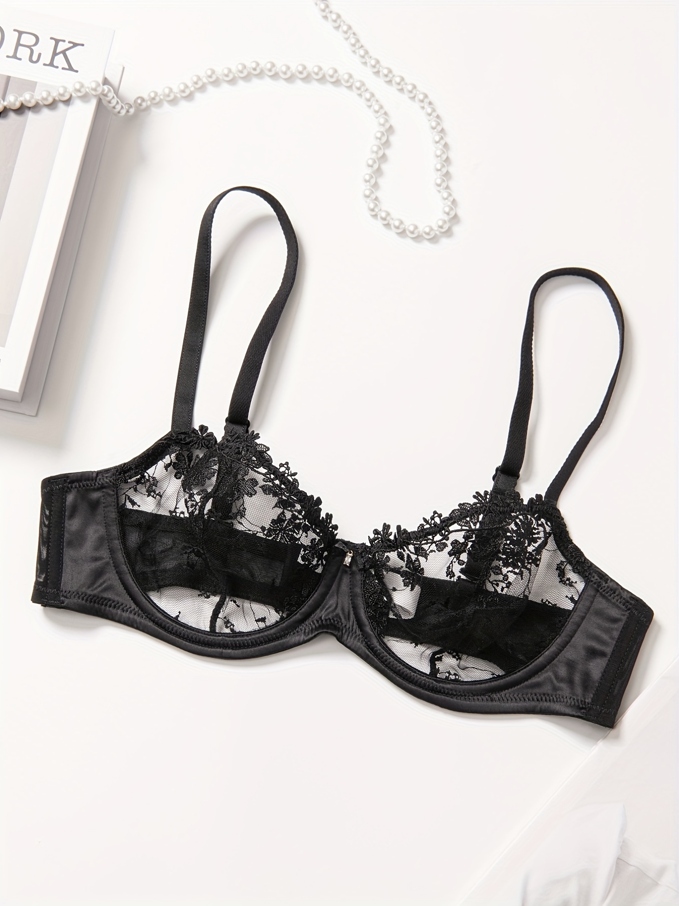  Woman Lace Thin Underwear Female Transparent Bras for Women  Lace Sexy Lingerie Bralette for Underwire Bras (Black, M) : Sports &  Outdoors