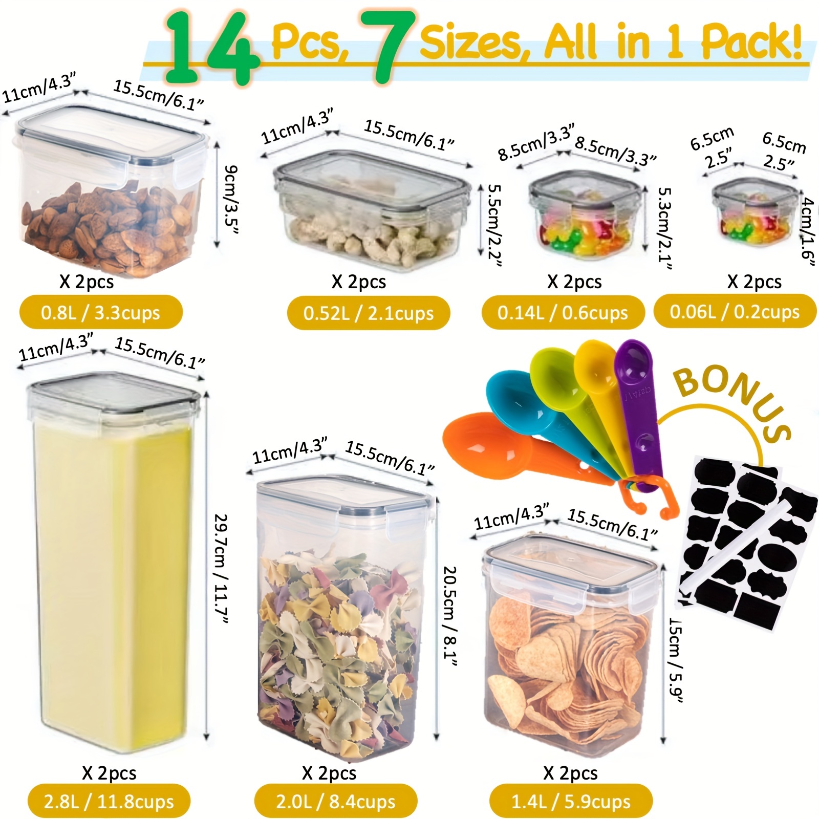14 Pack Kitchen Plastic Food Containers with Airtight Lids Leak