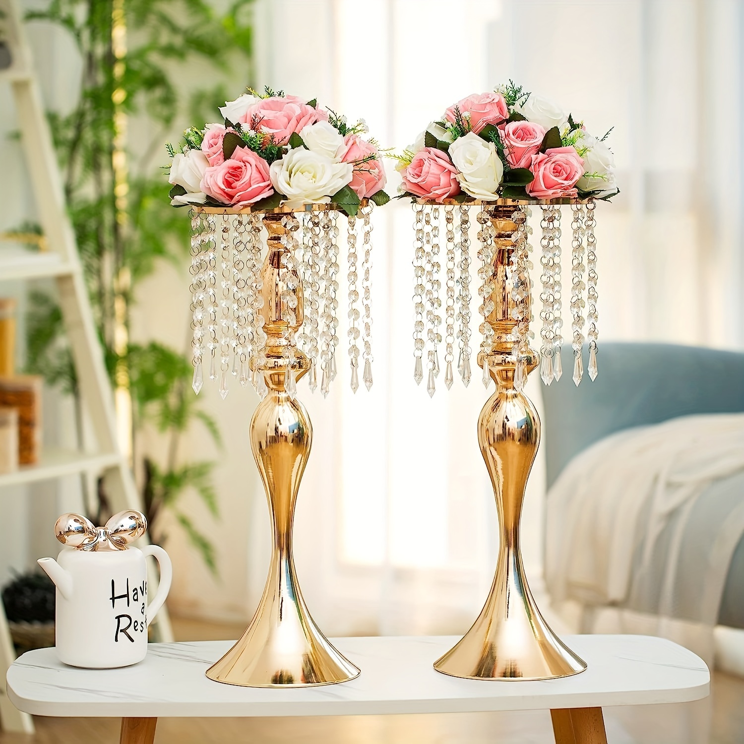 White Metal Flower Wedding Centerpieces Stand For Table Tall - Temu