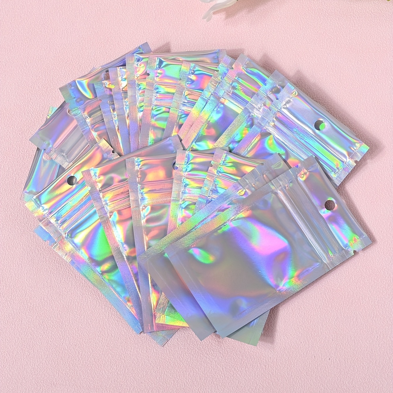 50pcs Holographic Gift Bag, Clear Plastic Self Locking Resealable Bag,  Small Dustproof Jewelry Pouch, For Party