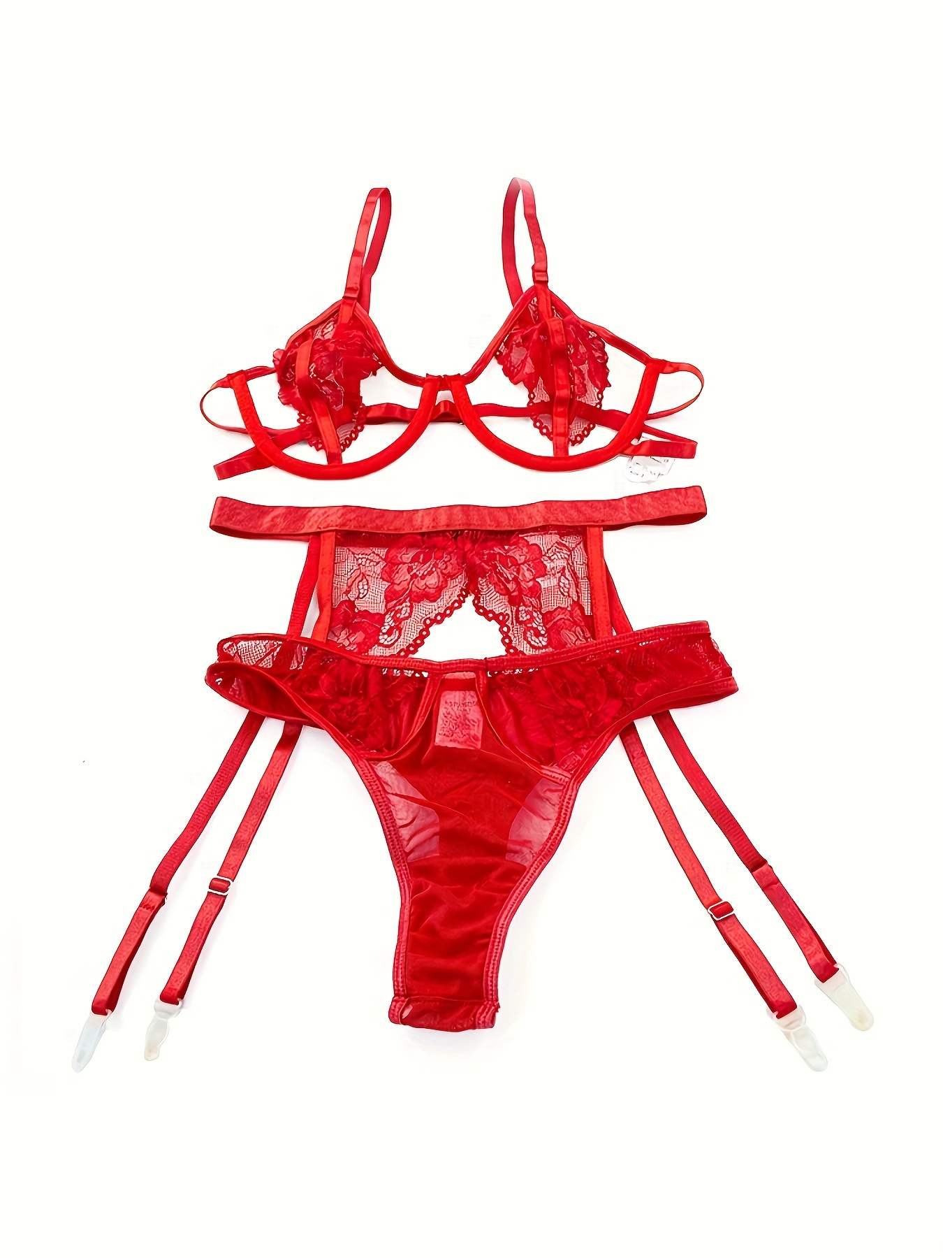 Buy Da Intimo Floral Lacy Lingerie Set - Red Online