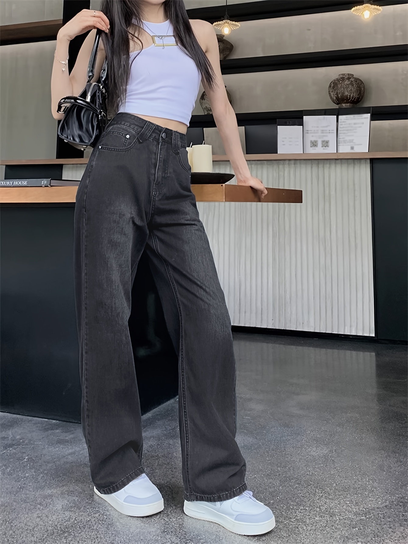 Black Jeans for Women Straight Loose Casual Jeans High Waisted Ankle Jeans  Pants Teen Girls Street Hippie Hipster Denim Pants at  Women's  Clothing store