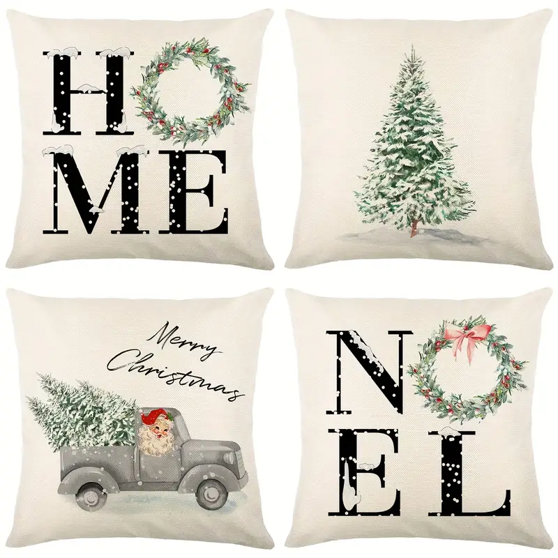 Rustic Christmas Pillow Covers - - Farmhouse Decor For Home - Noel Truck  And Christmas Tree Design - Perfect For Couch Cushion Cases - Includes  Pillow Insert - Temu