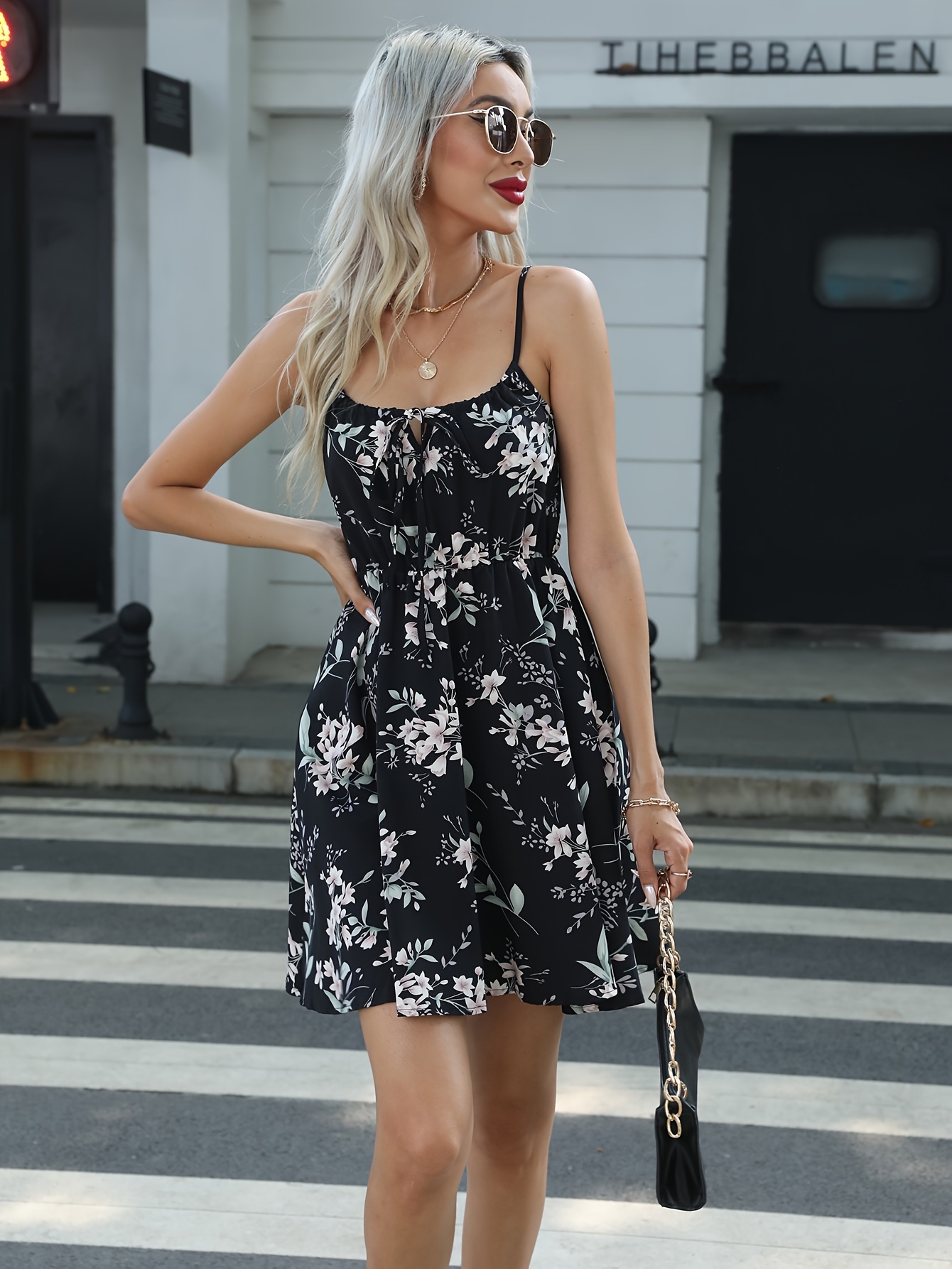 Floral Print Drawstring Cami Dress Elegant Sleeveless Dress - Temu