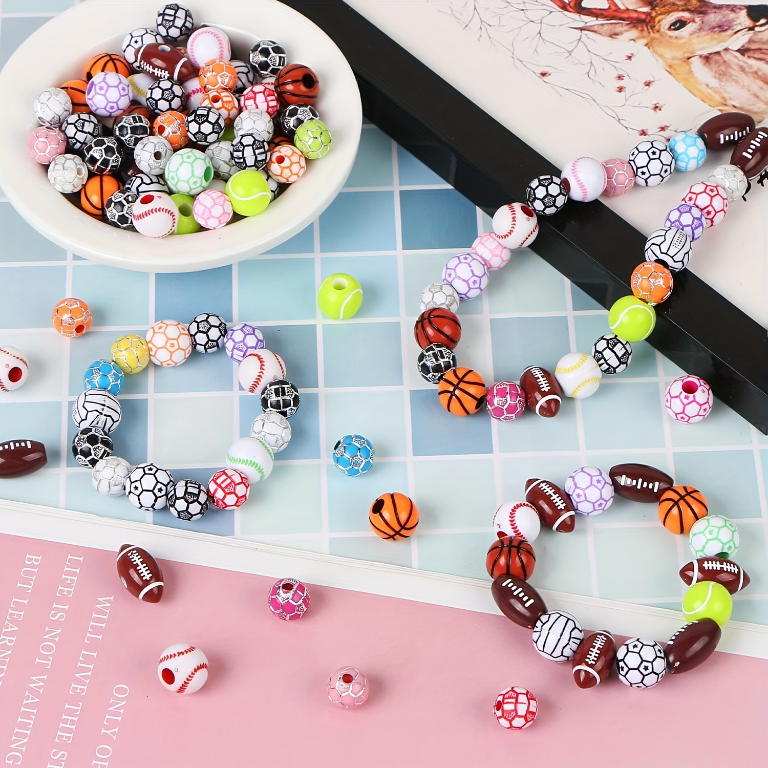 Bracelet Charms Bulk Baseball Softball Football Round DIY Silicone Beads Soccer Basketball Volleyball Silicone Accessory Kit for Keychain Making