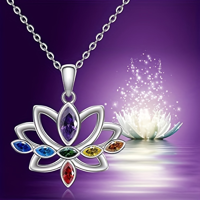 7 Chakra Necklace Lotus Pendant Sterling Silver Yoga Chakra Healing Stone  Bar Necklaces for Women Energy Balance