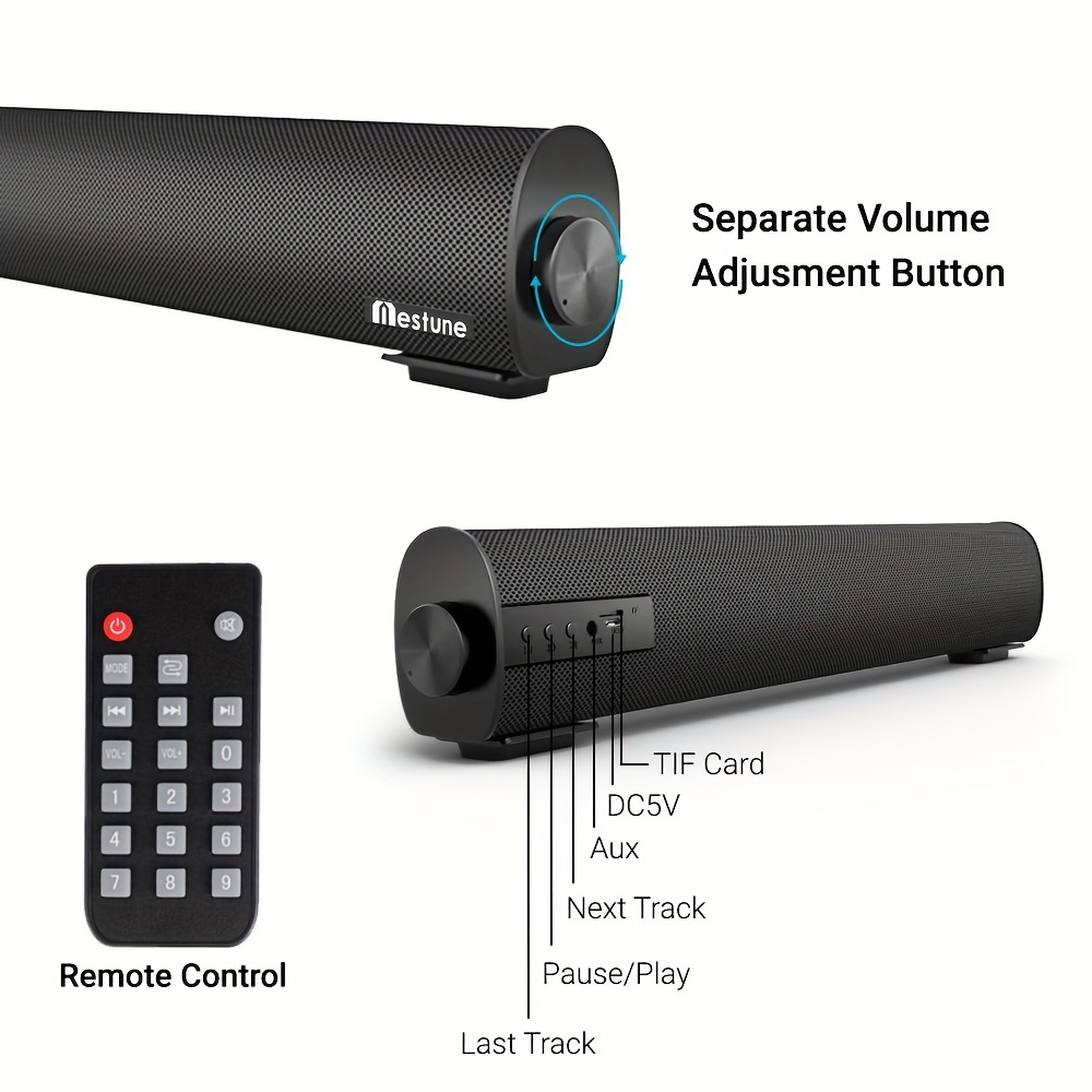 Barra de sonido portátil para TV/PC, exterior/interior con cable e  inalámbrico Bluetooth 5.0 altavoz con control remoto y cable coaxial, mini  barra de