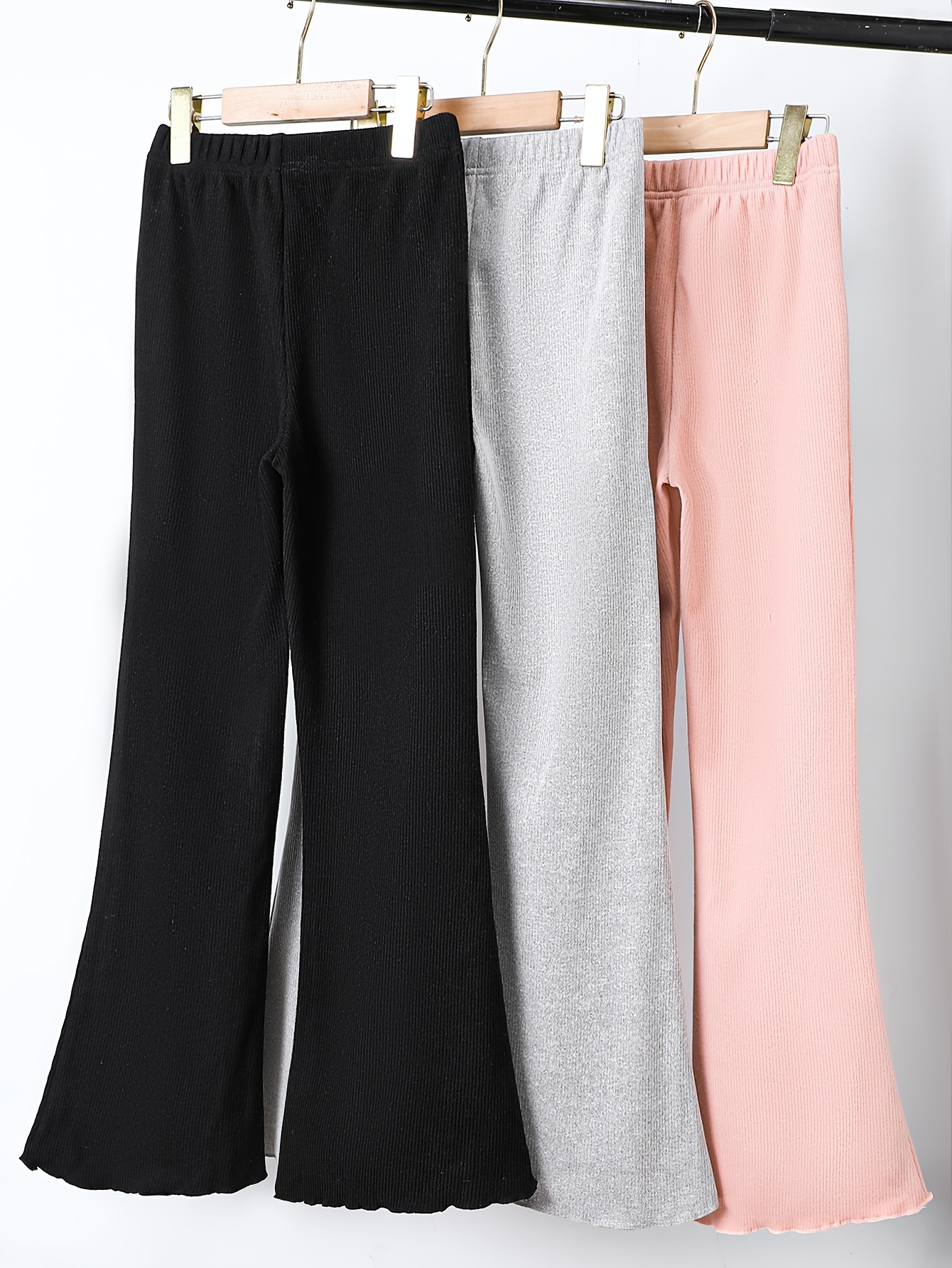 Teen Girl's Pure Color Flowy Loose Knit Flared Pants Frill - Temu