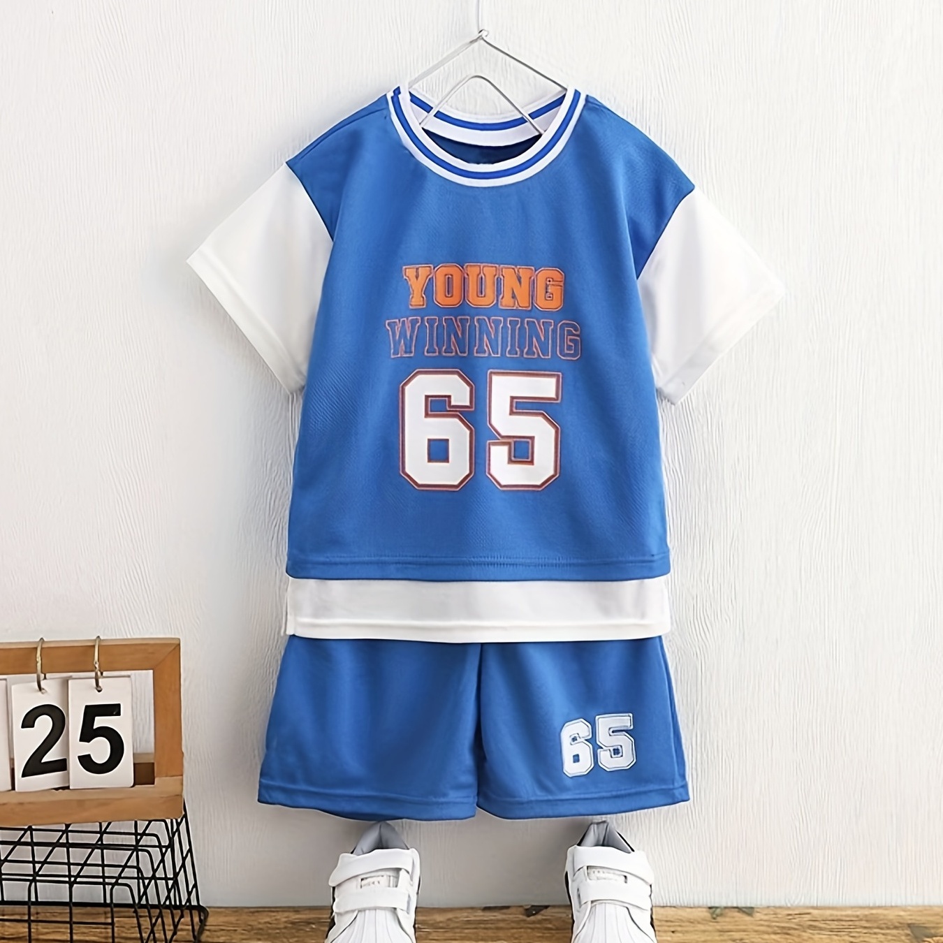 

Boys "young Winning" Number "65" Casual Outfit Round Neck T-shirt & Shorts Kids Summer Clothes Sets