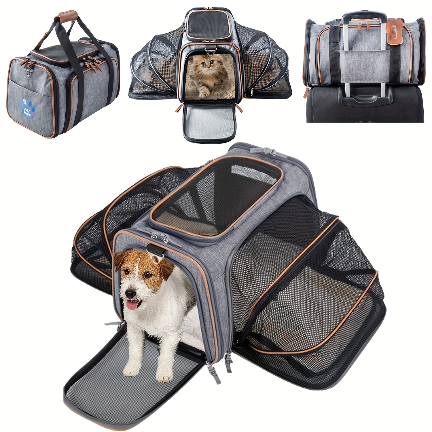 Airline Approved Pet Dog Cat Soft Sided Carrier 2 Side Expandable  Collapsible Cat Carrier Travel Outdoor Use 