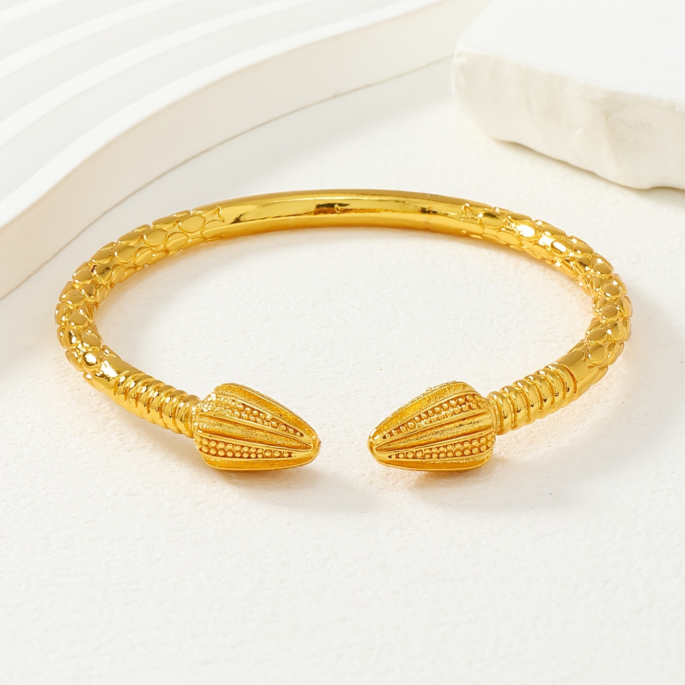 Middle Eastern Copper Cuff Bracelet with Snake Scale Design