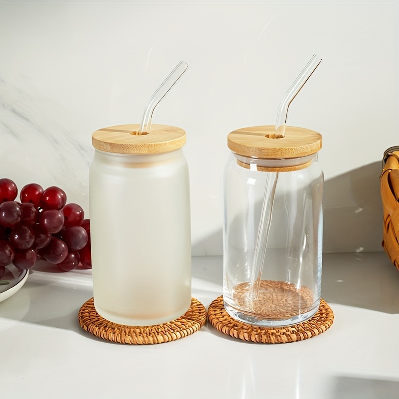 Can Shaped Drinking Glasses With Bamboo Lids And Glass - Temu