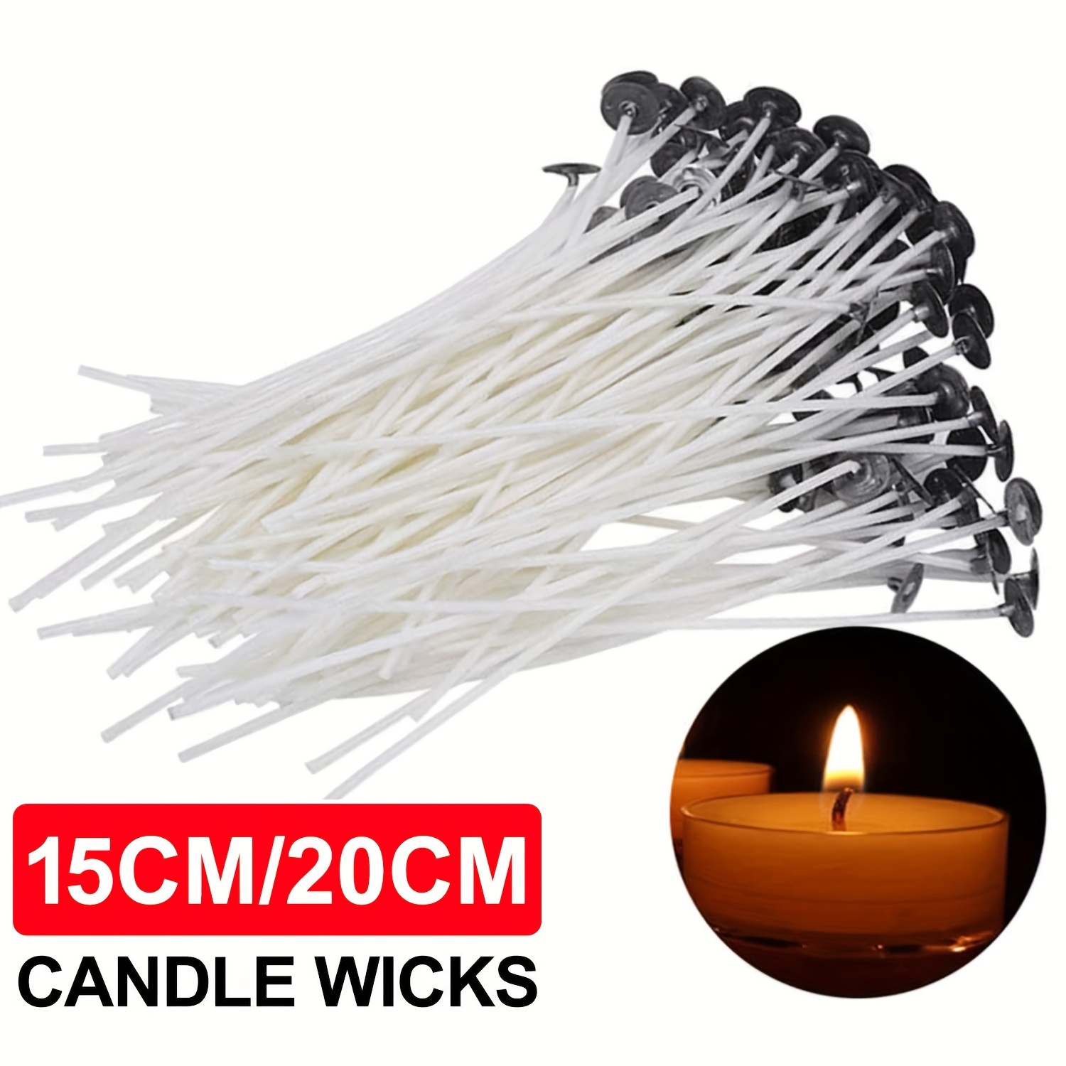 1set Candle Wicks 60pcs (4in, 6in, 8in) With 2 Candle Wick Holders & 60  Glue Dots, Long Lasting Pre-Waxed & Tabbed Cotton Threads With No Black  Smoke