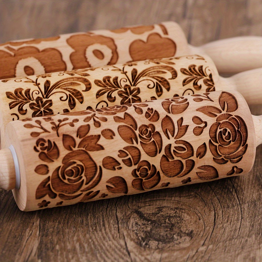 Wooden Embossed Rolling Pin With Baroque Scroll - Temu