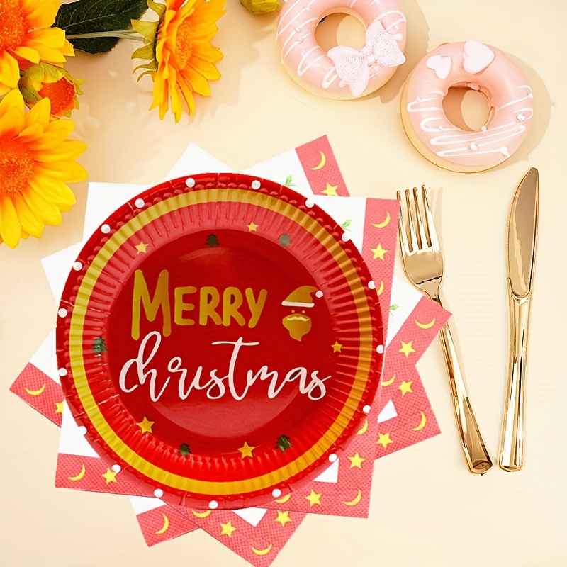 Christmas Paper Plates Christmas Party Supplies Disposable Paper Plates and  Napkins Set for 16 Guests 9 Dinner Plates and 7 Dessert Plates for  Christmas Party Red and Glod Plates for New Year 