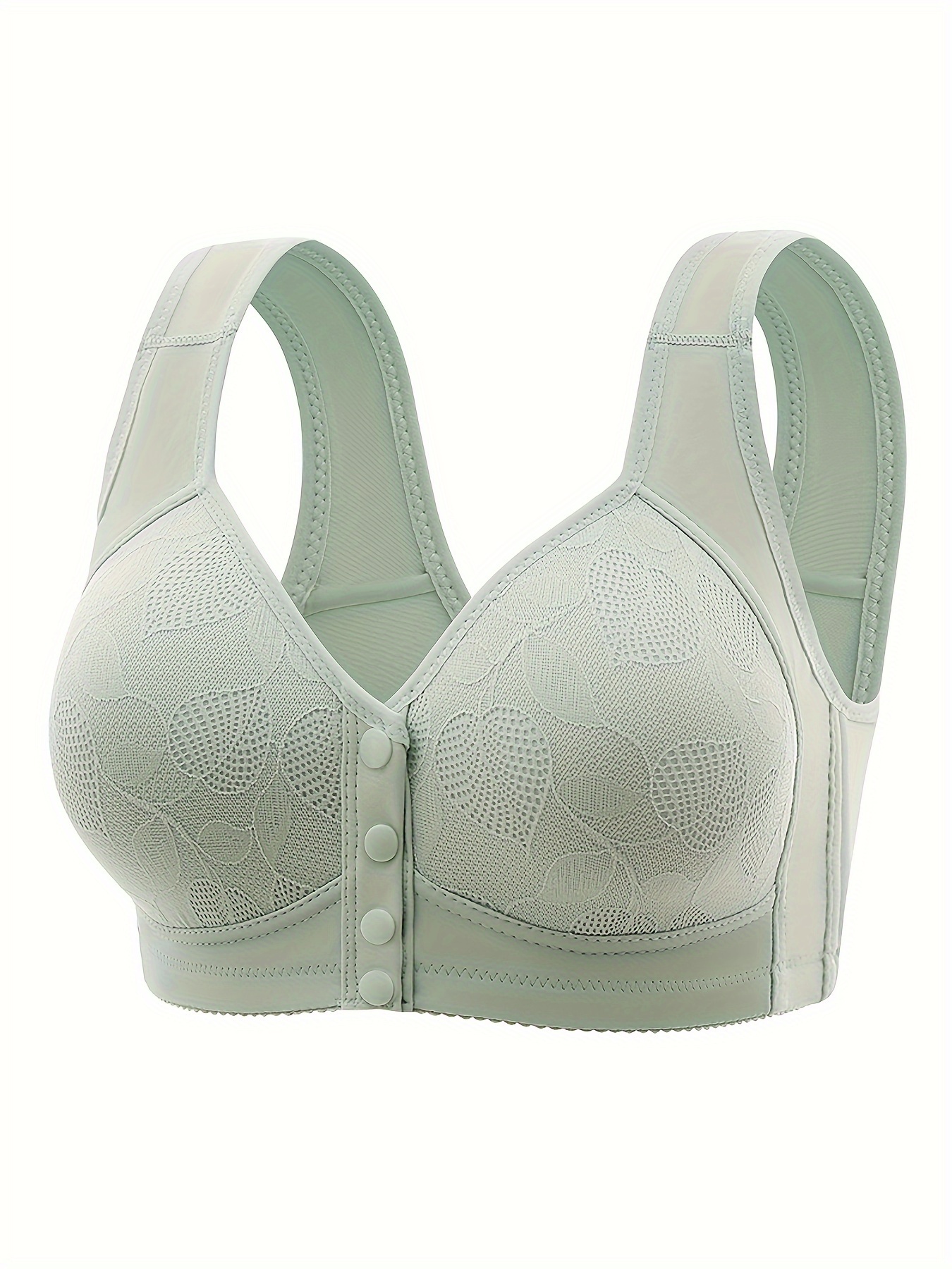 Middle Aged Elder Woman Wirefree Bra Soft Front Button Closure