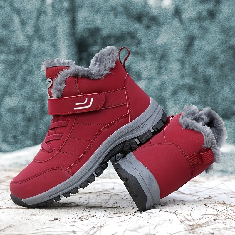 Burgundy Thermal Lined Snow Boots, Outdoor Waterproof Non-slip Shoes  Women's Fall Winter Warm Everyday Shoes