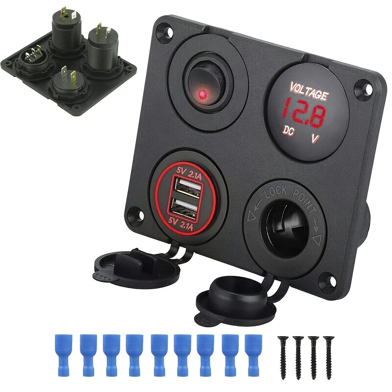 In1 Charging Socket Panel Dual Usb Charging Power Outlet Led Voltmeter  Lighter Rocker Toggle Switch For Truck Car Marine Boats Pin Switch Panel  Temu New Zealand