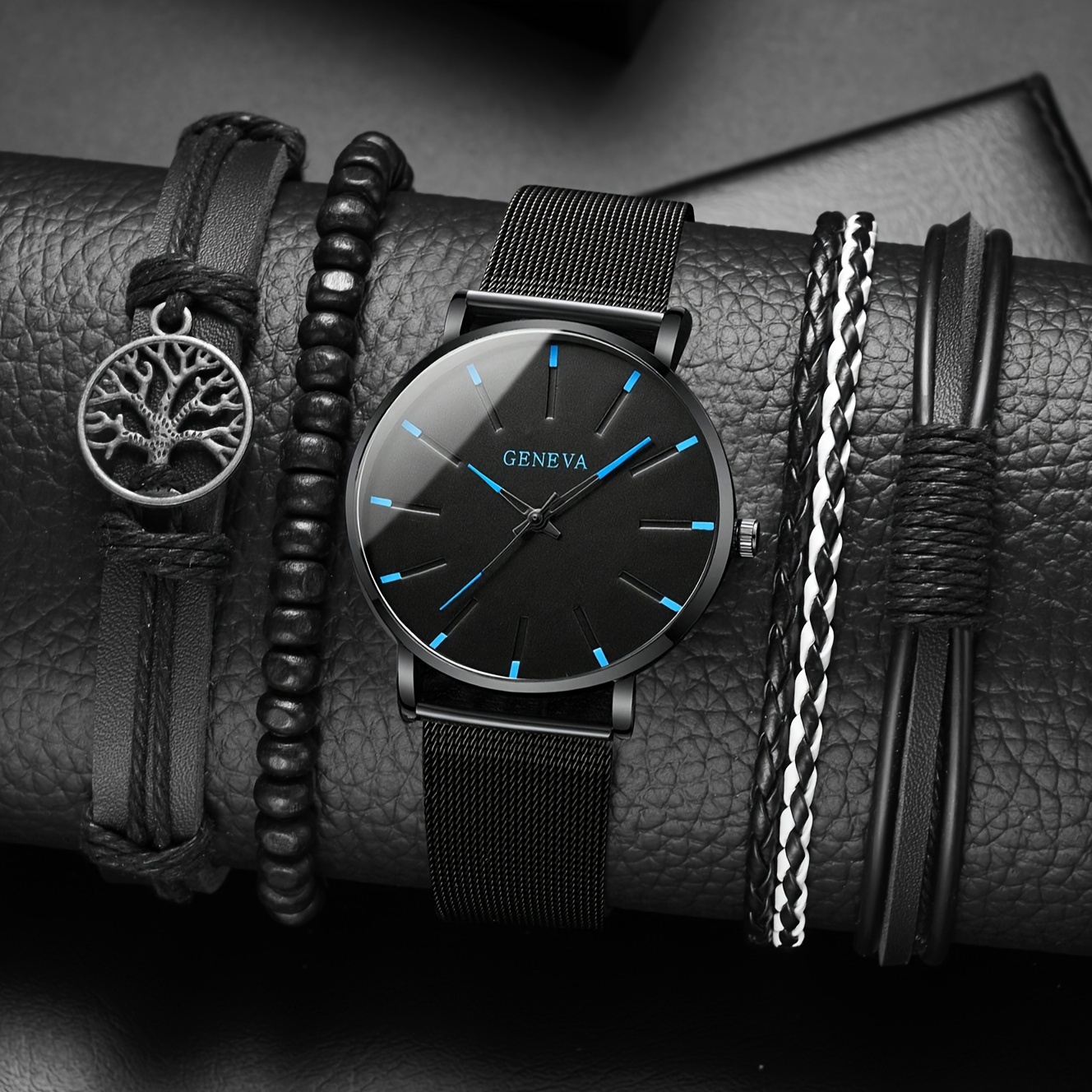 メンズファッションウルトラスリムウォッチ ビジネスベルトクォーツ腕時計＆ブレスレットセット - Temu Japan