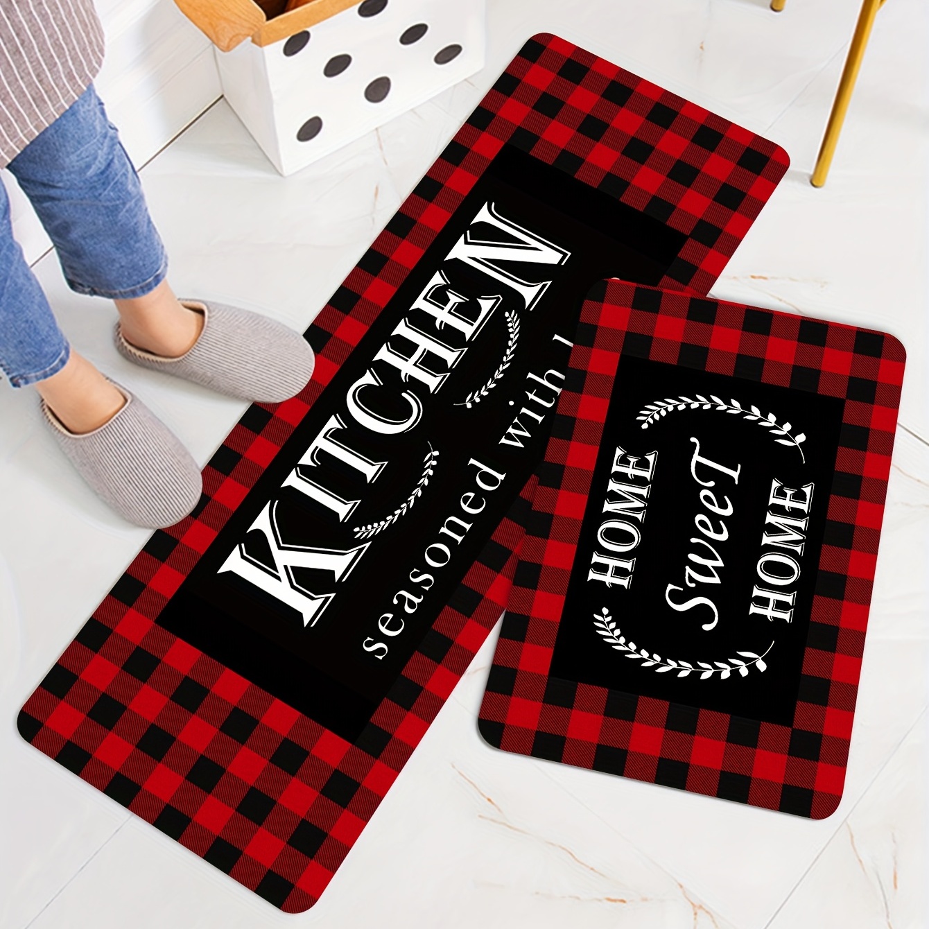 Red Buffalo Plaid Kitchen Mat Non Slip Thick Kitchen Rugs - Temu