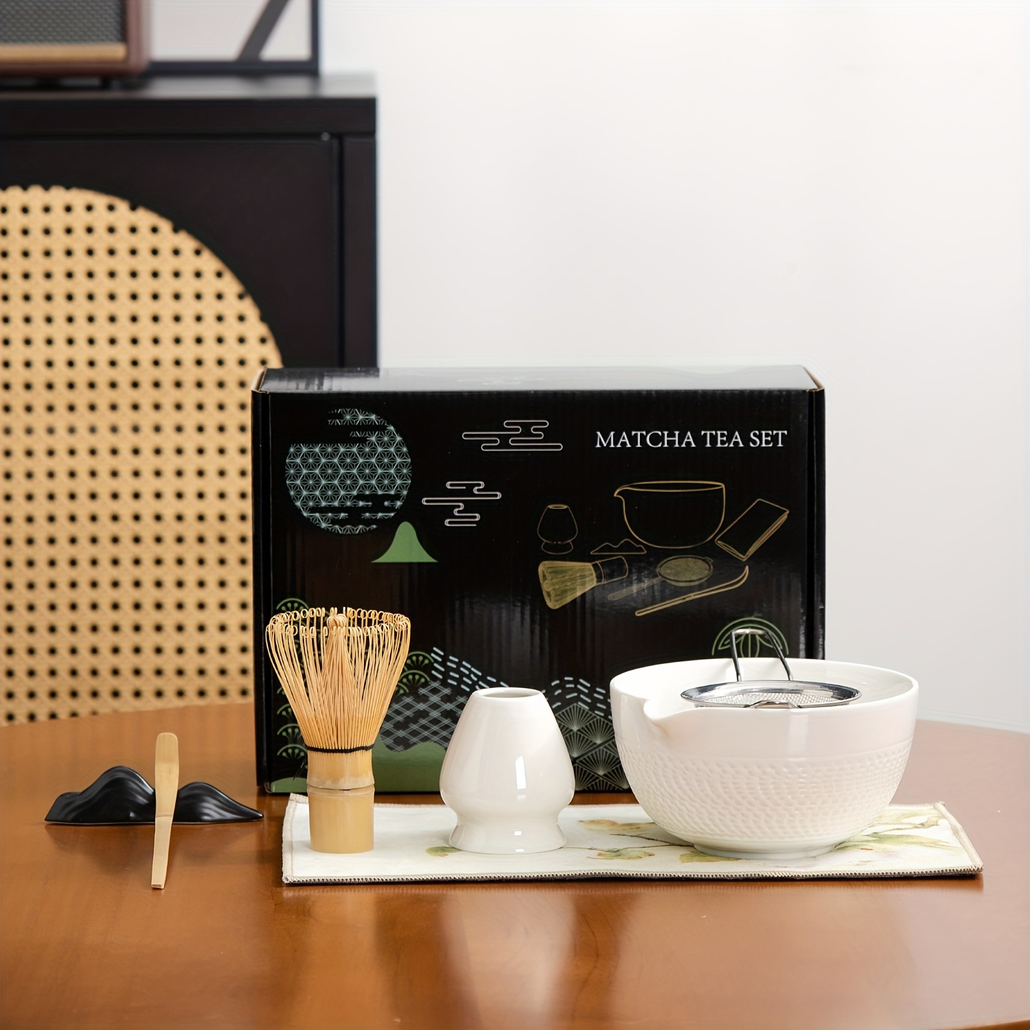  Kit completo de té Matcha, batidor de bambú natural japonés  retro (Chasen), cucharada, cuenco matcha, soporte para batidor, juegos de té  Matcha de ceremonia : Hogar y Cocina