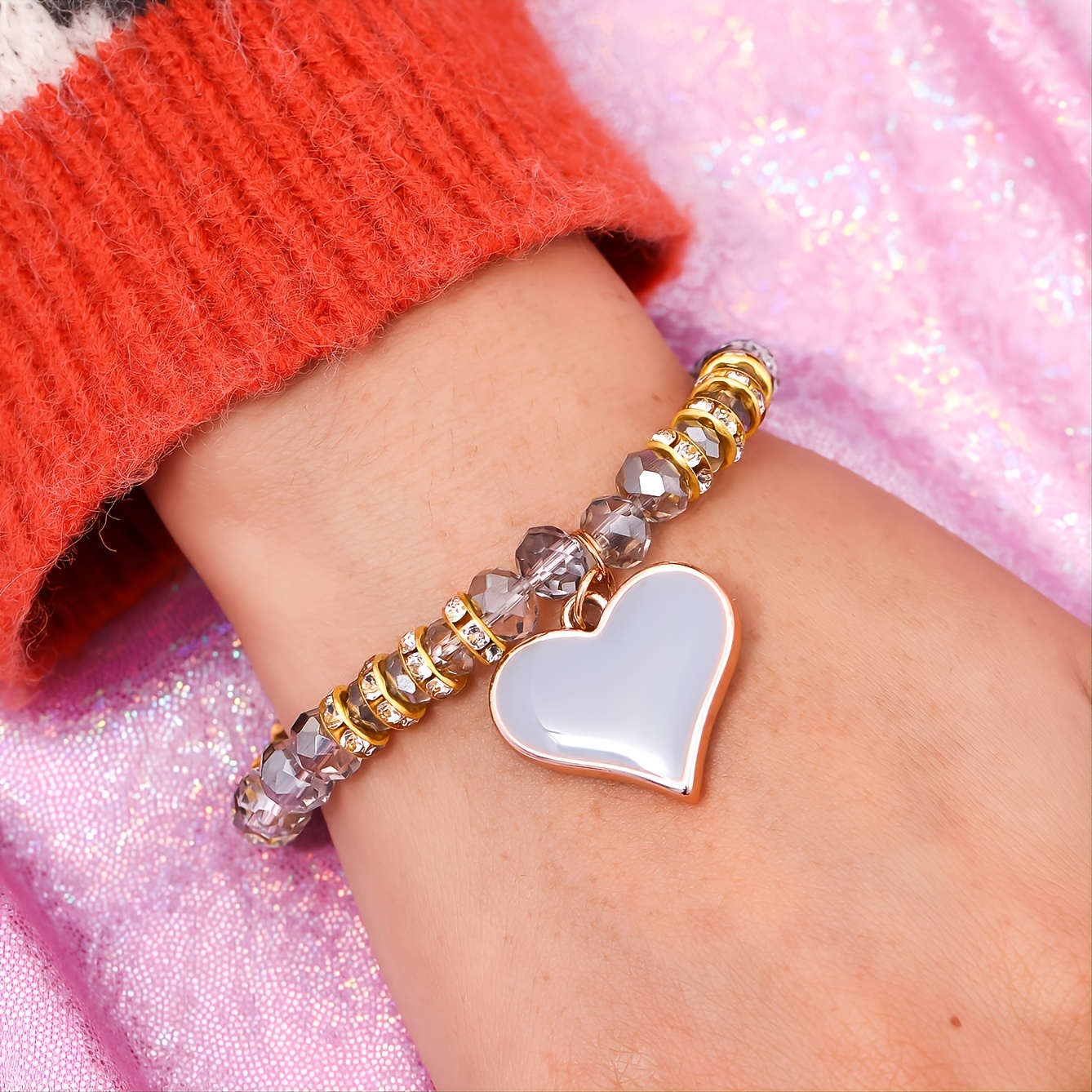 Heart Shape Charm Beaded Bracelet Romantic Hand Jewelry - Temu