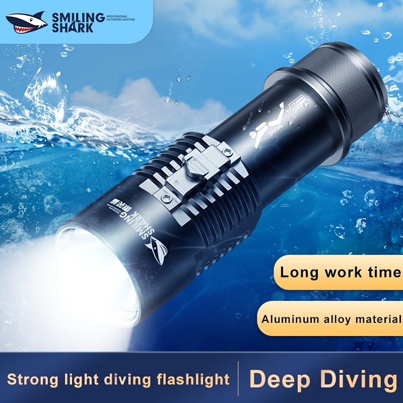 

1pc Scuba Diving Flashlight, 3 Modes Waterproof Underwater Xhp70 Led Submarine Lights With Rechargeable Battery, Charger, For Under Water Deep Sea Cave At Night, For Underwater Sports