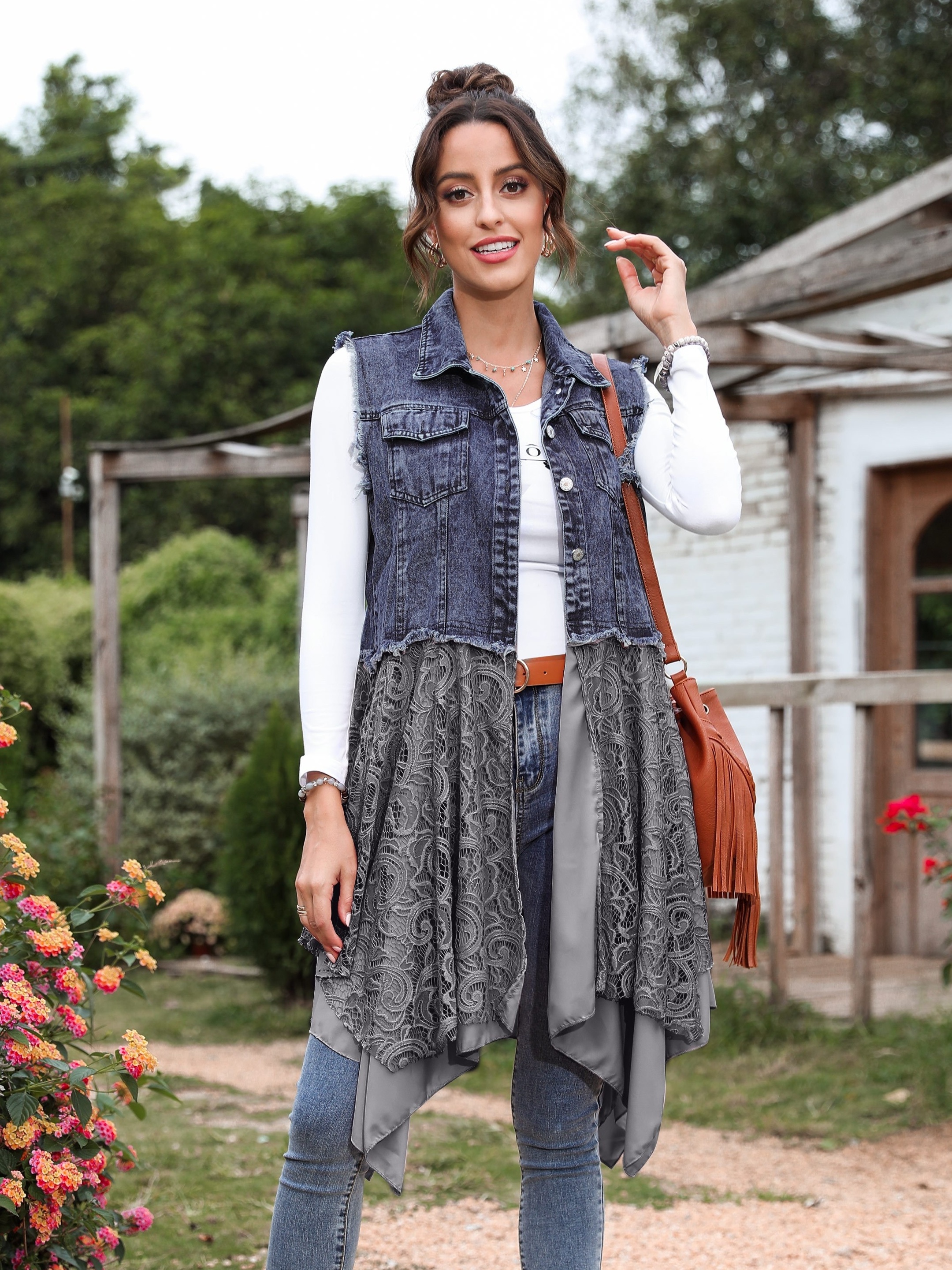 Denim shop vest jacket