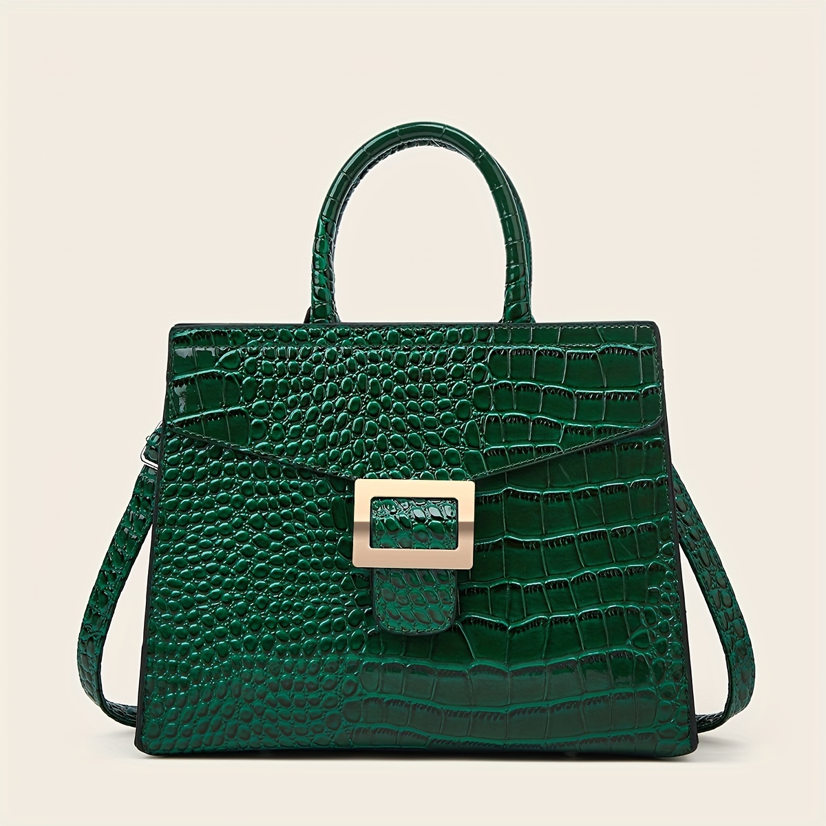 Crocodile Pattern Large Capacity Tote Bag, Pu Leather Textured Shoulder Bag,  Casual Versatile Commuter Bag - Temu