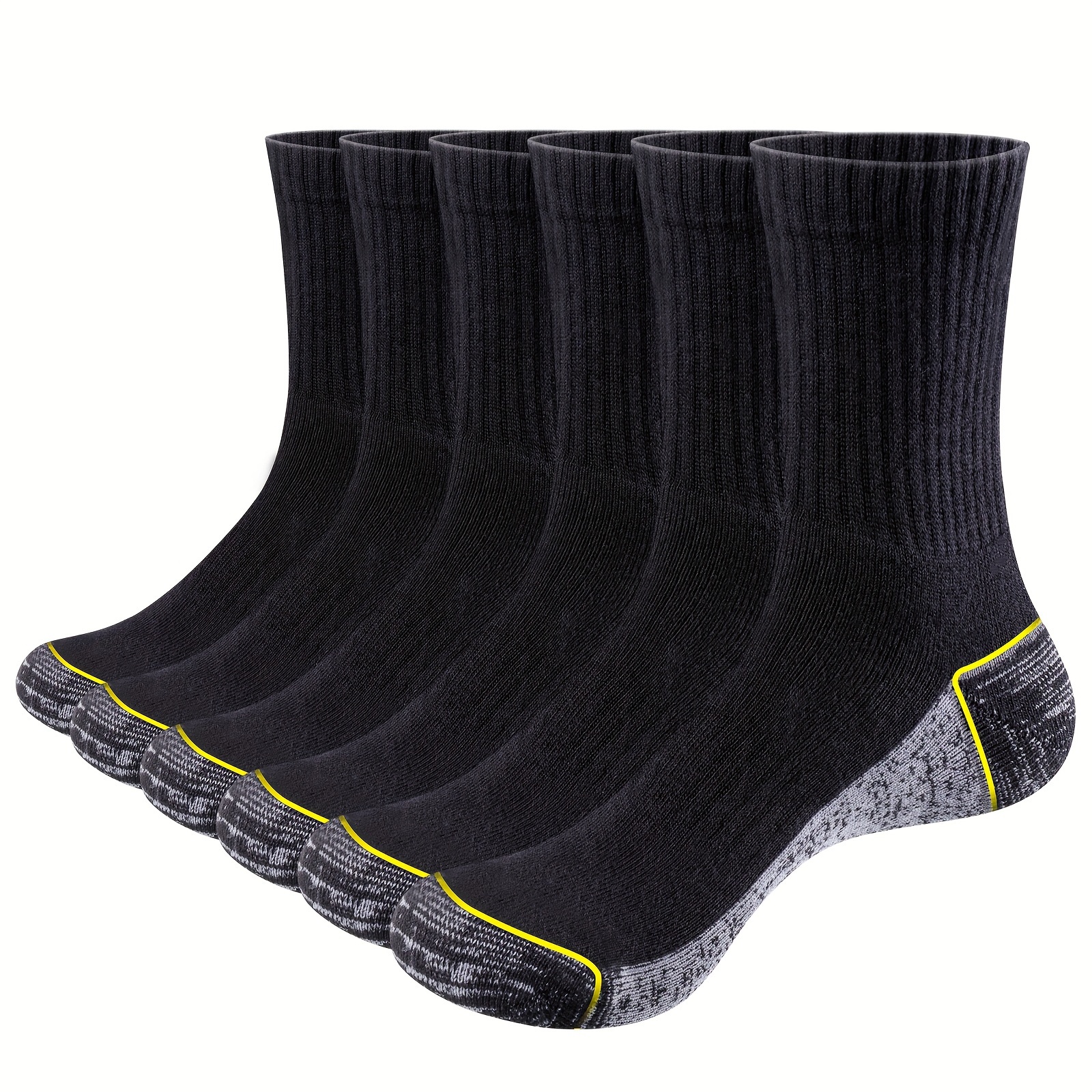 

6 Pairs Men's Thick Cushioned Moisture Wicking Crew Boot Socks For Men Workout Outdoor Sports Socks Black Grey White