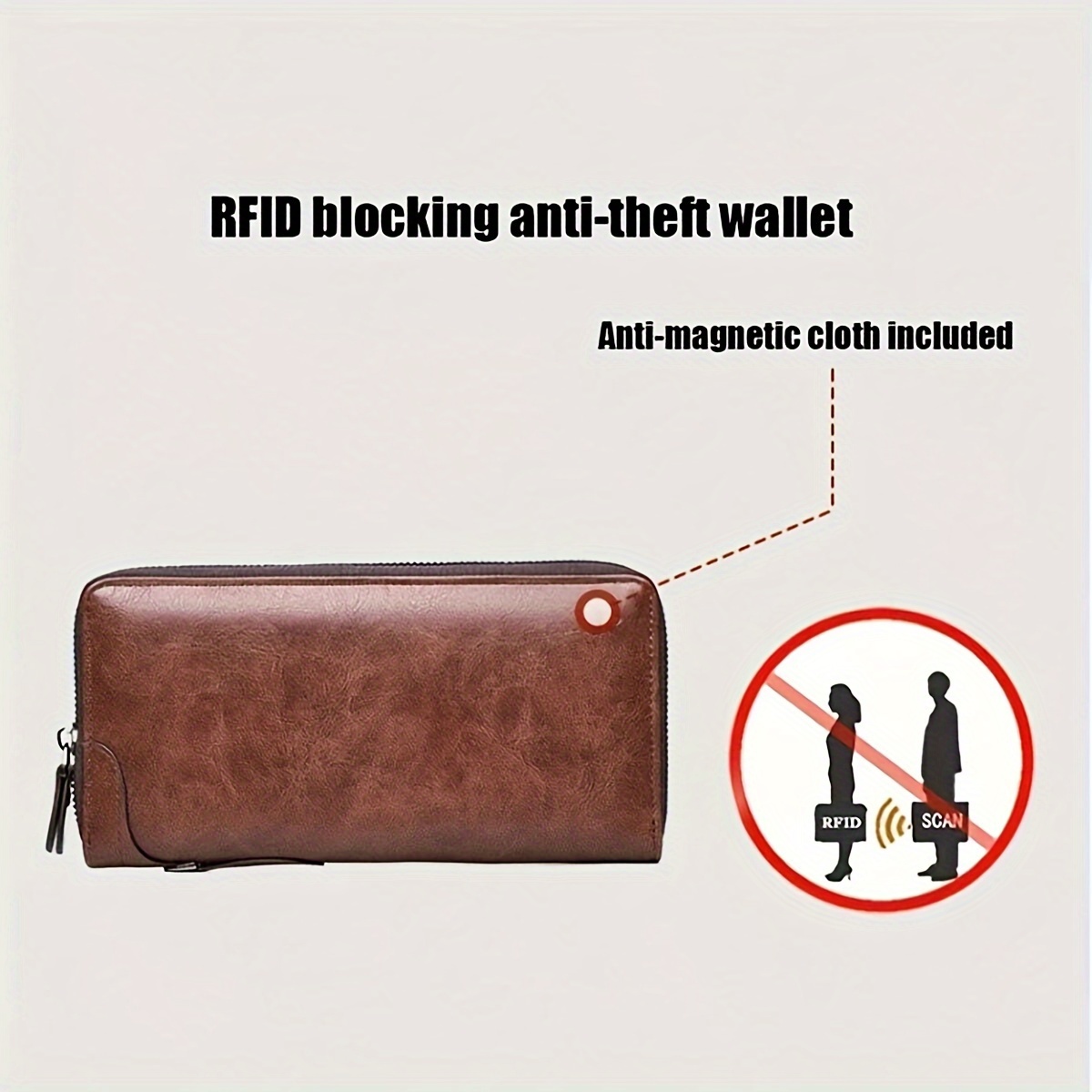 Men's Long Zipper Wallet High Quality PU Leather Wallet for Men RFID Blocking Business Clutch Bag Credit Card Holder Purse Man,Temu