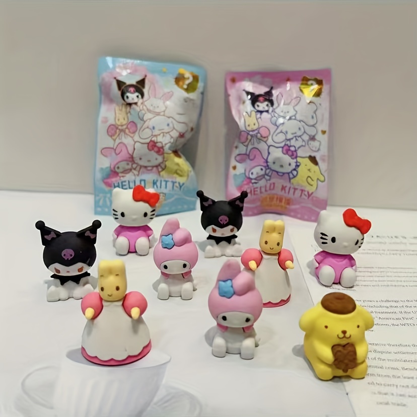 4ps/32pcs box Sanrio Hello Kitty My Melody Kuromi Cinnamoroll Pencil Eraser  Kawaii Eraser Anime Soft Action Figure Doll Toy For Student School Supplie